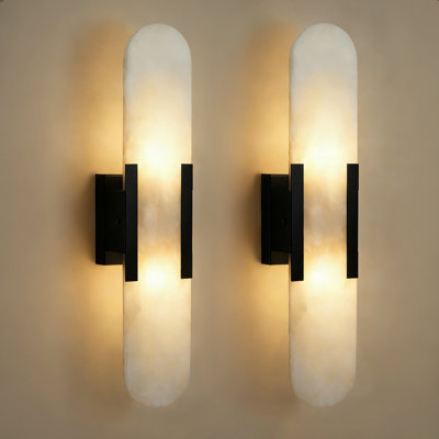 Modern 2-light Led Wall Sconce Set Of 2, Natural Alabaster Stone Wall Light Fixture For Bedroom Living Room Hallway