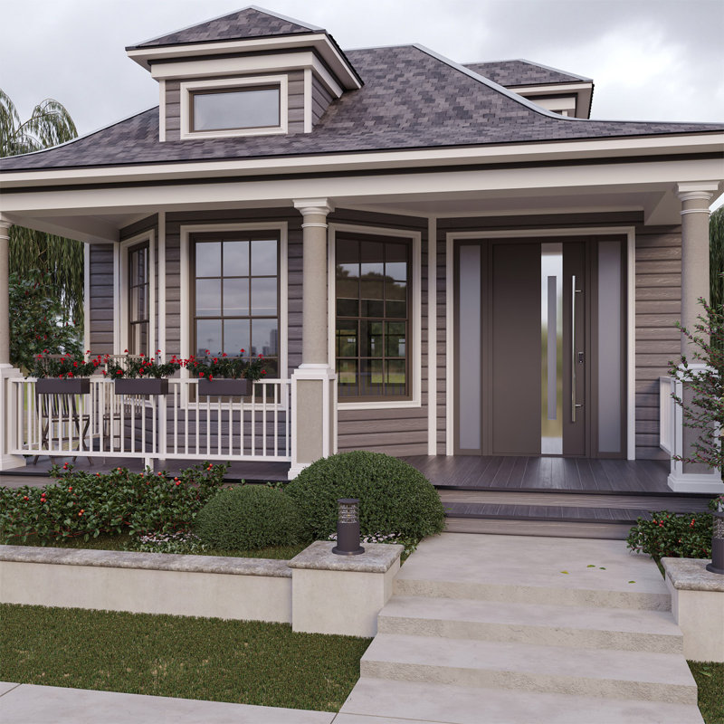 Zephyr Anthracite and Brown Zinc-Galvanized Steel Front Door with Frosted Glass