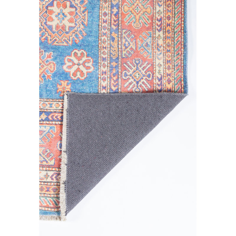 Tapis bleu / corail à motif floral Lyona, Rectangle 9 pi 6 po x 12 pi 6 po