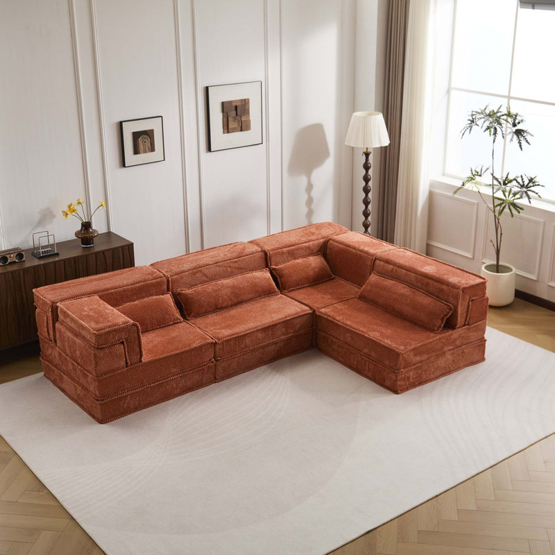 Canapé à compression Mahjong, canapé-lit convertible au sol, canapé modulaire modulaire désossé DIY, aucun assemblage requis, tissu polaire circulaire, surdimensionné à 4 places avec 4 coussins