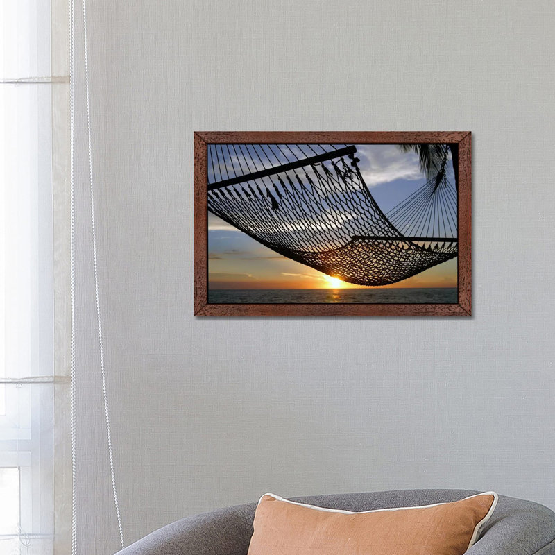 Hawaii Sunset - Print on Canvas, 101.6 cm H x 66.04 cm W, Brown Floater Framed