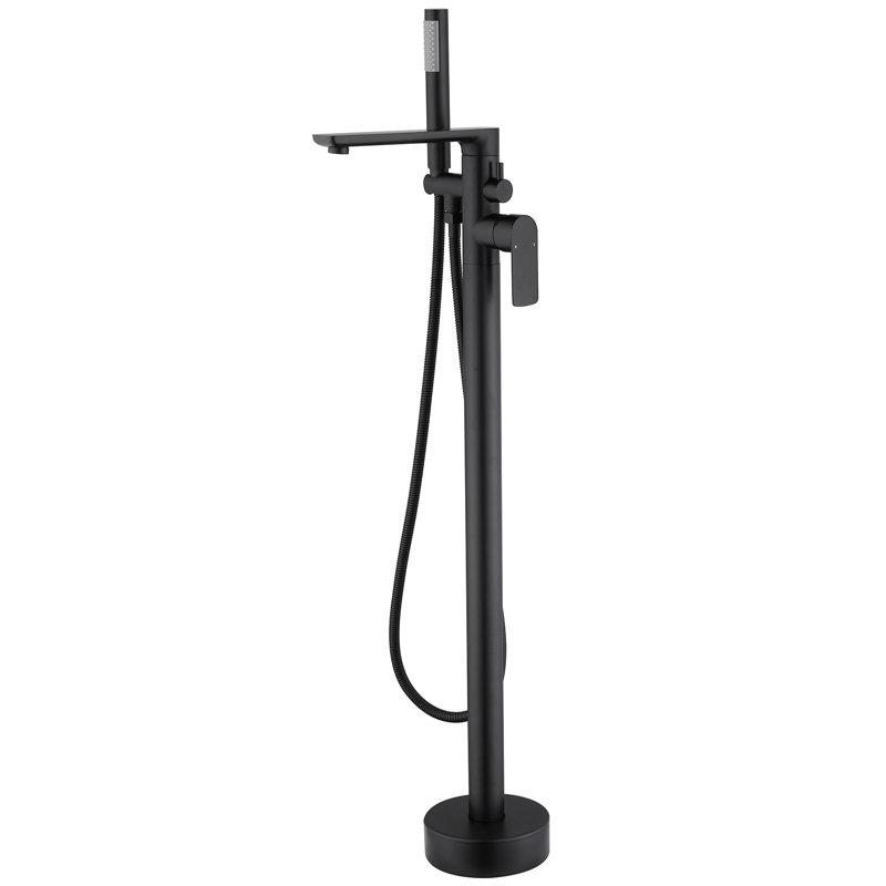 Matte Black Brass Freestanding Bathtub Faucet with Hand Shower