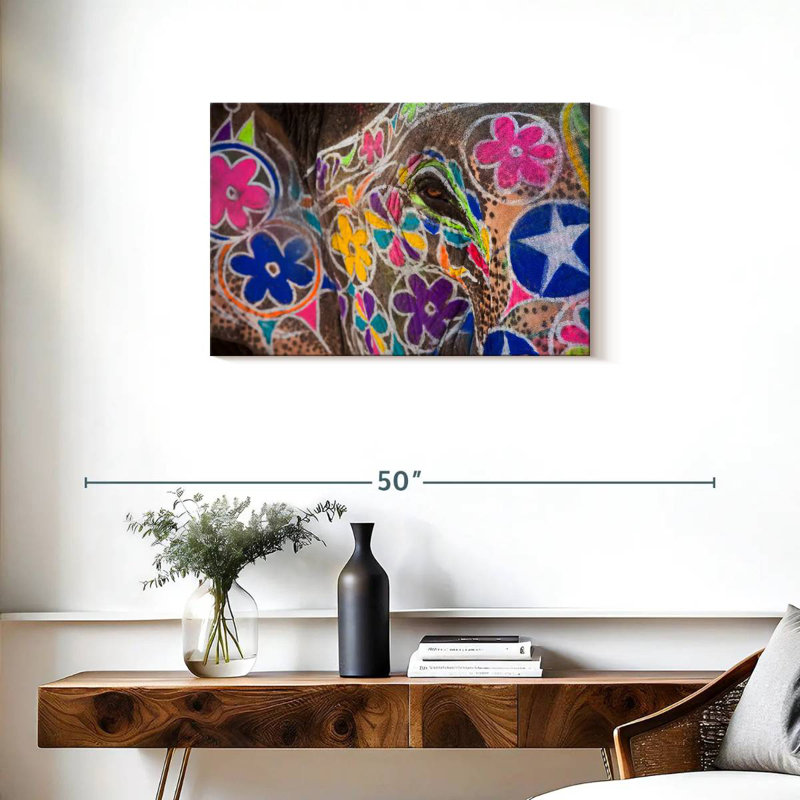 Colourful Painted Elephant, 20" H x 30" W