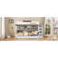 Lit superposé double au-dessus de double avec lit gigogne simple et escalier, tablettes, DEL, blanc-1139288524