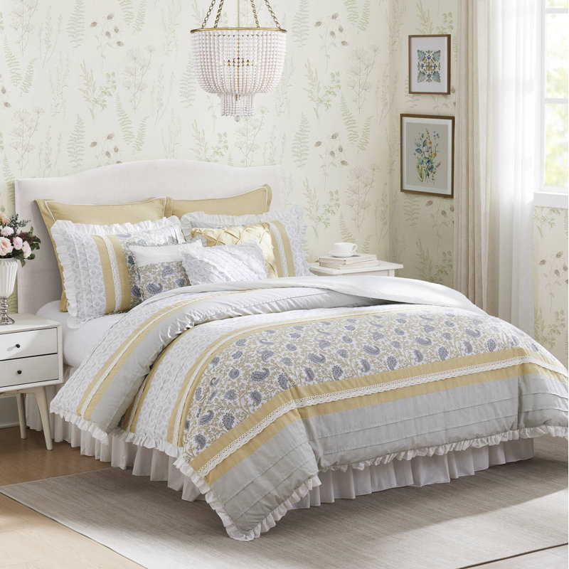 Queen Yellow Cotton Reversible 9-Piece Comforter Set