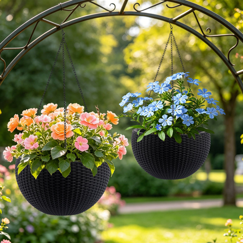 Boîte à fleurs suspendue auto-arrosante pour l'intérieur et le balcon (paquet de 2, blanc), Black