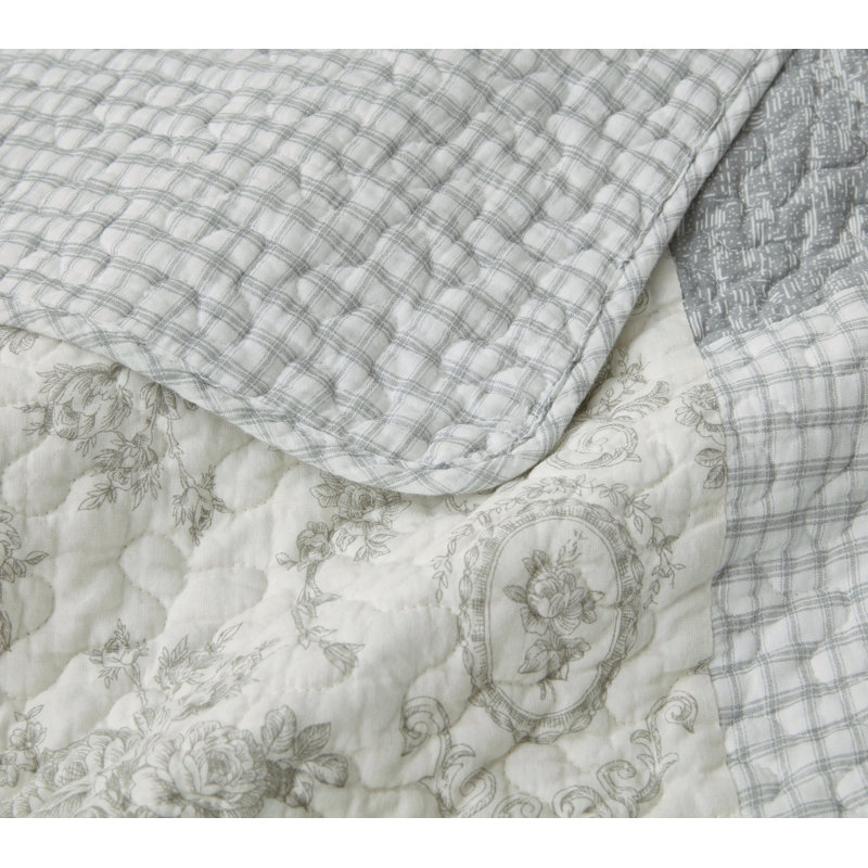 Cooper Floral Plaid Patchwork Cotton Quilt Set, Oversized King Quilt + 2 King Shams
