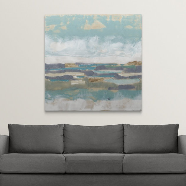 « letters from the sea i », reproduction d’art jennifer, H 35 po x l 35 po x P 1,5 po, Toile
