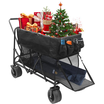 Heavy-Duty Foldable Wagon with Double Decker, Tailgate, All-Terrain Wheels, 450lb Capacity