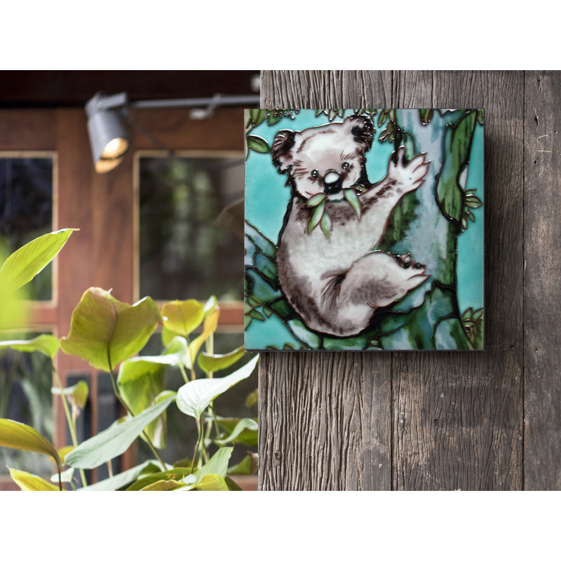 Hand-Painted Tropical Koala Bear Ceramic Art Tile Wall Décor