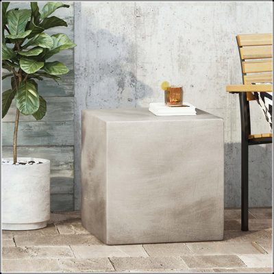Outdoor Lightweight Concrete Square Side Table – Light Grey