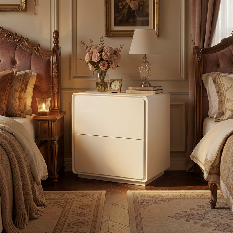 Modern Glossy Nightstand With Soft-Glow LED Base