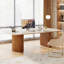 Bureau d'ordinateur Travertine Slab avec base semi-circulaire en bois ciré