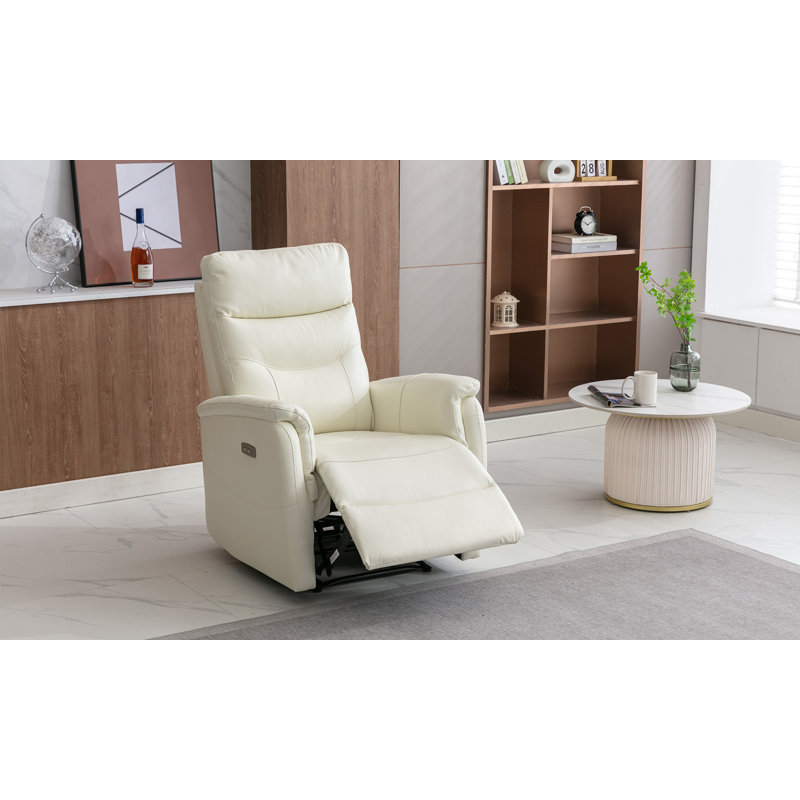Ensemble de salon inclinable électrique en cuir 2 pièces avec port USB Angellie, Cuir véritable ivoire