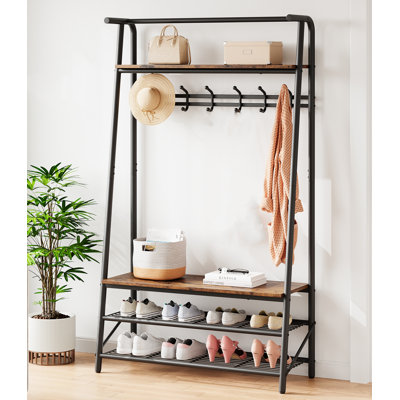 Coat Rack Shoe Bench, 4-in-1 Hall Trees Entryway Bench With Coat Rack And Shoe Rack
