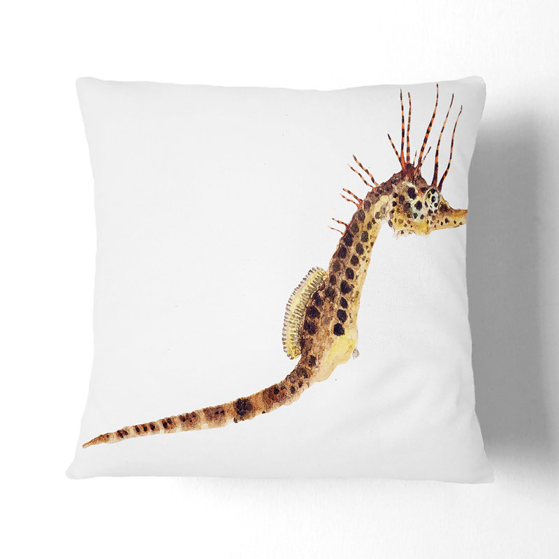 Illustration of a Seahorse by F.E. Clarke Cushion with Filling, 40cm H x 40cm W x 15cm D, Stone