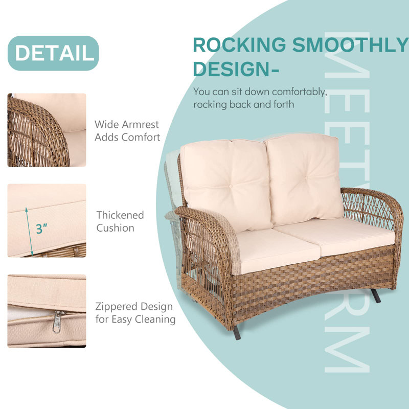 2 - Person Patio Conversation Set with Cushions, Beige, Brown