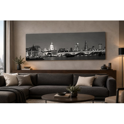 London Skyline City B&W Wrapped Canvas Panoramic Wall Art