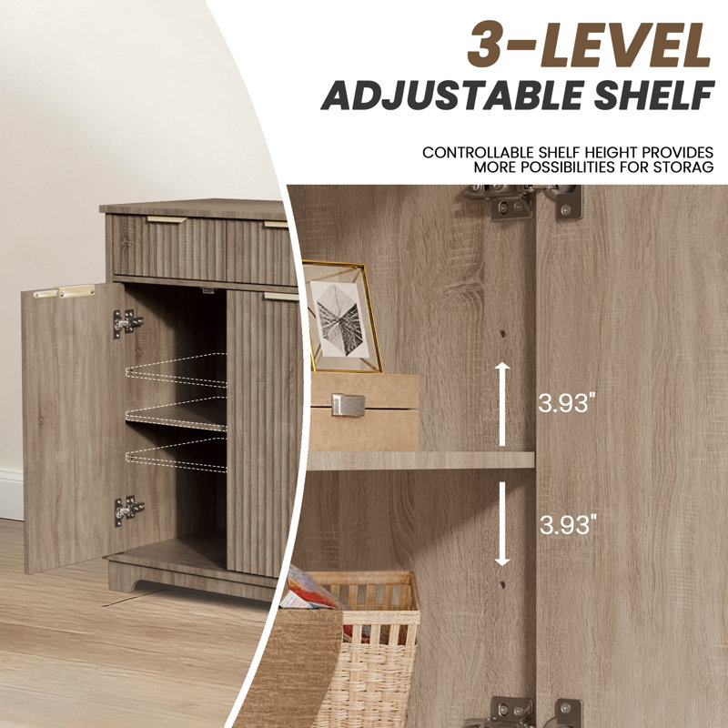 Set Of 2 Modern Sideboards With Drawers & Adjustable Shelves, Ining Buffet Or Entryway Storage, Natural , 2