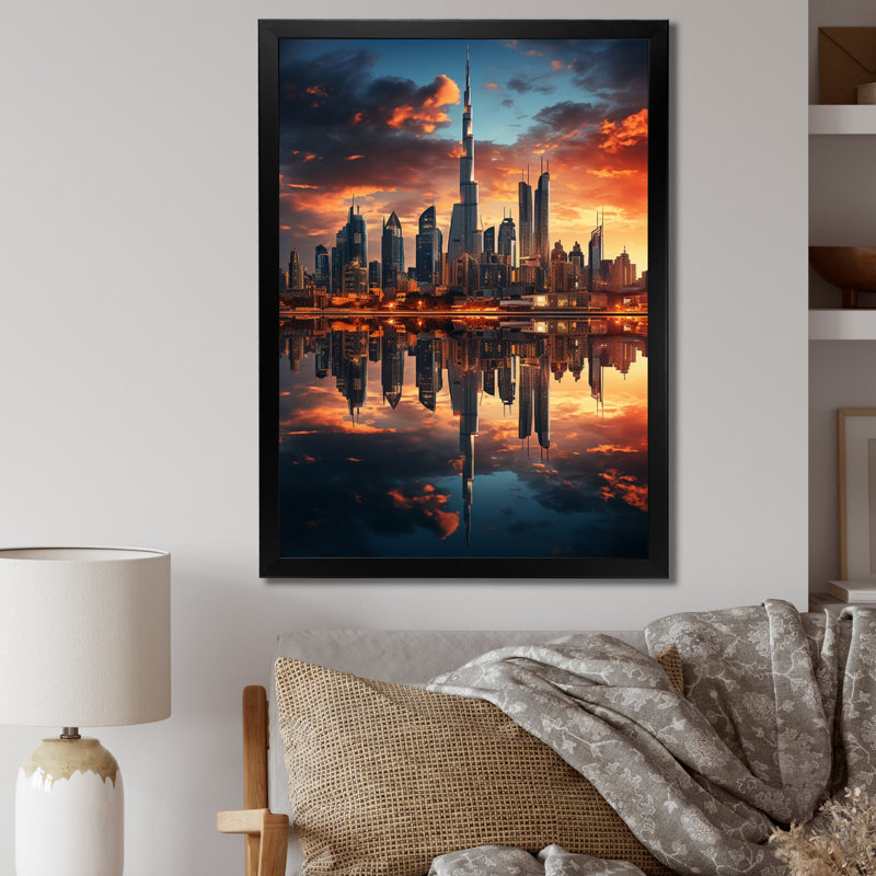 Carthusia " Dubai Beautiful Cityscape ", Black Picture Framed, 20" H x 12" W x 1" D