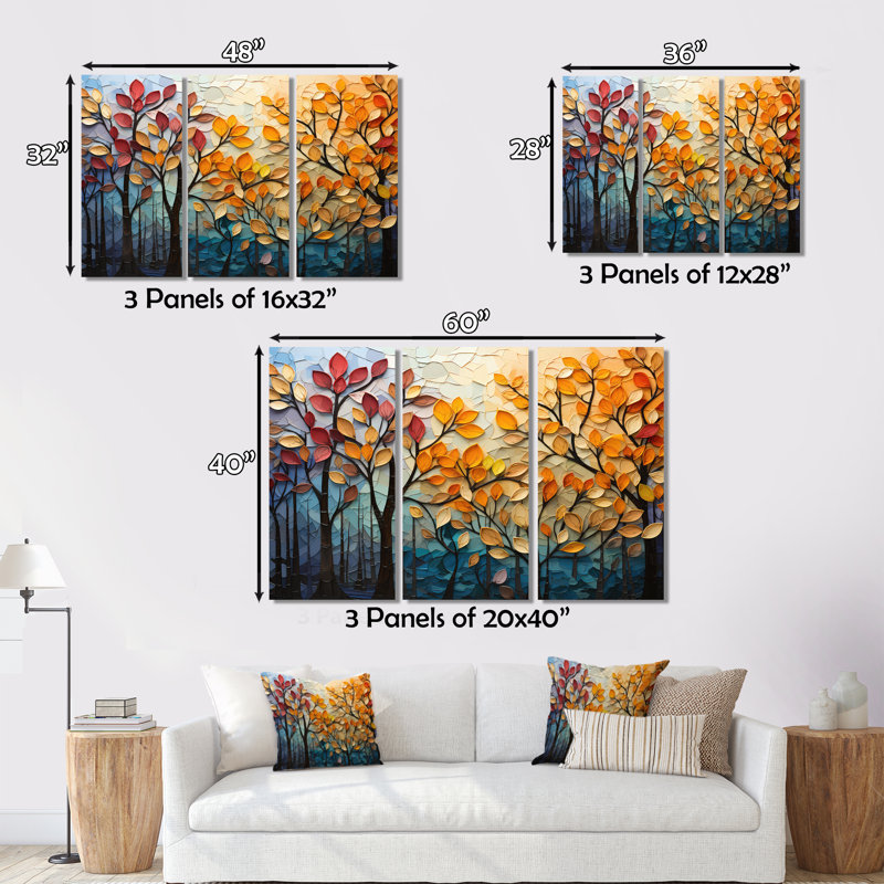 Leaves Autumnal Symphony Patchwork I - Print on Canvas, 30" H x 40" W, Floater Framed Print, Silver