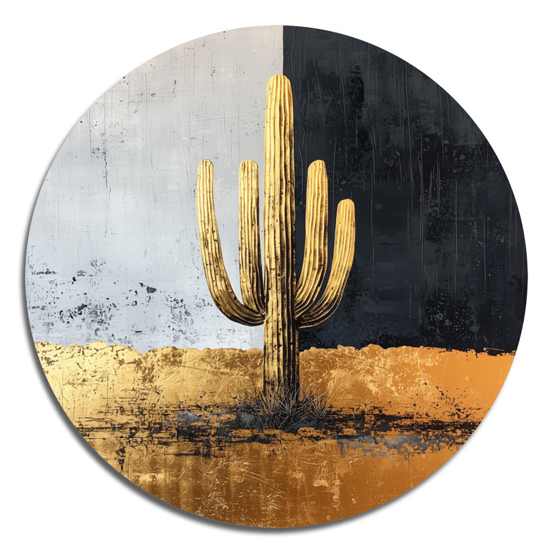 «Cactus Abstract Shapes Pure Form I», reproduction d'art traditionnelle en métal doré, H 36 po x l 36 po