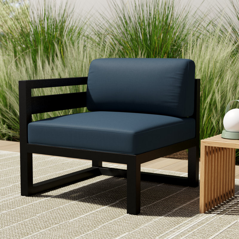 Smith Outdoor Left Arm Lounge Chair with Sunbrella Cushions, Spectrum Indigo Sunbrella®, Black