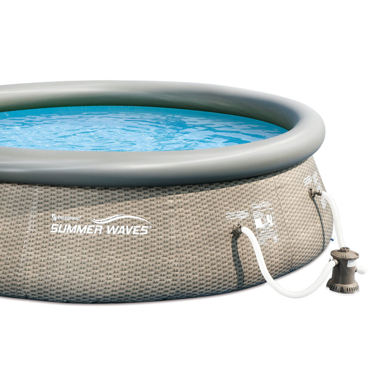 Summer Waves Plastic Round Inflatable Pool 36'' H x 168'' W x 168'' L , with Pump Included, Brown Basketweave