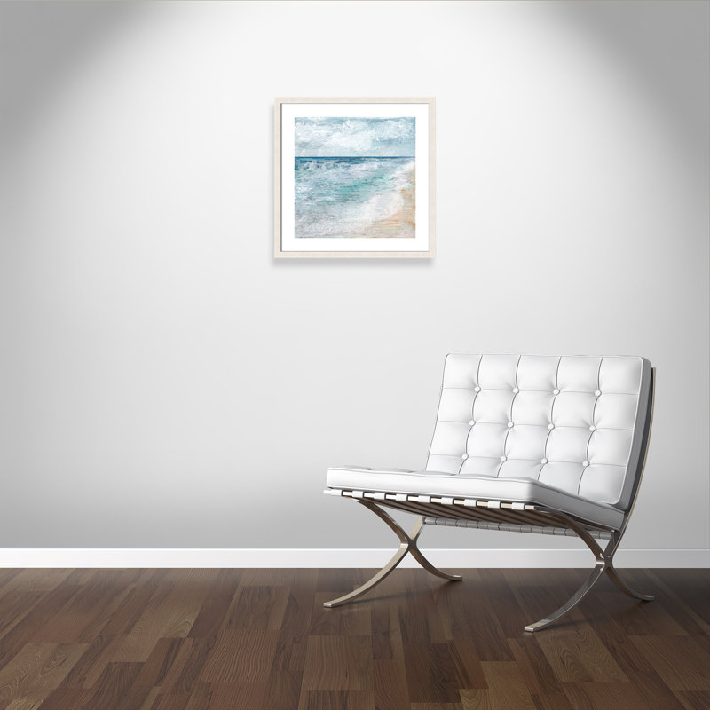 Balade au bord de l'eau - Peinture encadrée, Grain de bois blanc, H 24 po x l 24 po x P 1,13 po