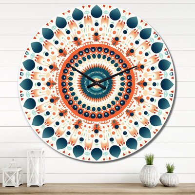 Horloge murale moderne élémentaire Mandala Serenity en bleu et rouge II