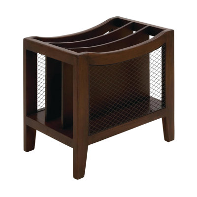 Wood 3 Slot Decorative Brown Magazine Holder with Netting Side Panels by Charlton Home