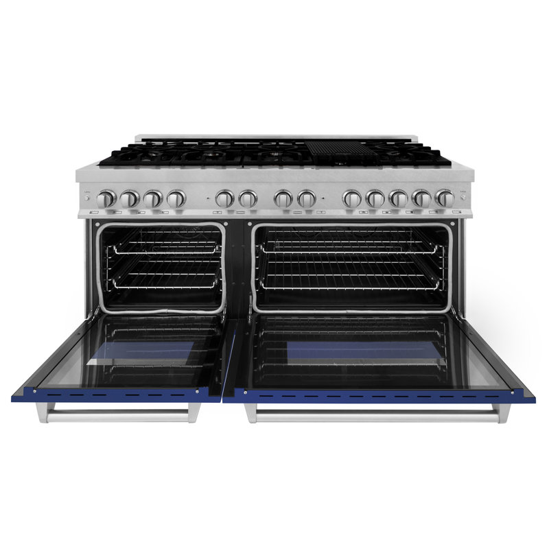 ZLINE 60" Legacy Dual Fuel Range, Satin Stainless Steel and Blue Matte