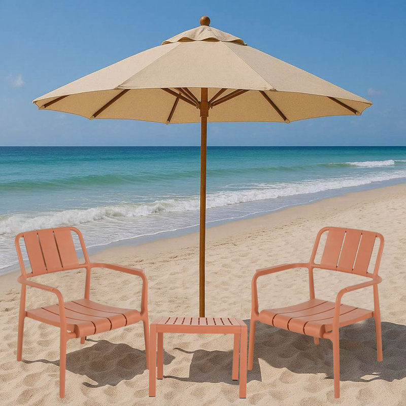 2-Piece PP Single-Seater Chairs + Coffee Table Set – Indoor/Outdoor Multi-Purpose Furniture For Living Room,Balcony,Beach (No Assembly Chairs, Easy Setup Table) – Polypropylene