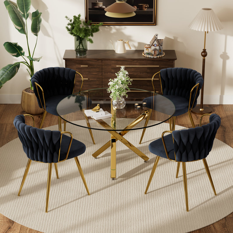 Ensemble de salle à manger 47 po, 5 pièces: table, 4 chaises, Noir, Doré