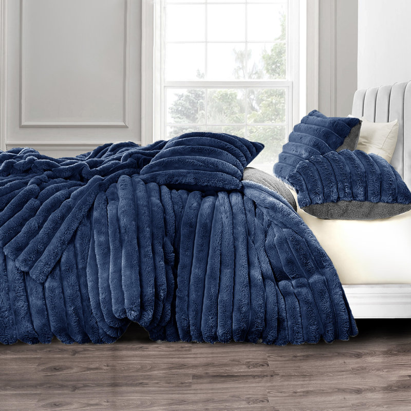 Polyester Solid Colour Duvet Cover Set, Navy, Double Duvet Cover + 2 Standard Pillowcases