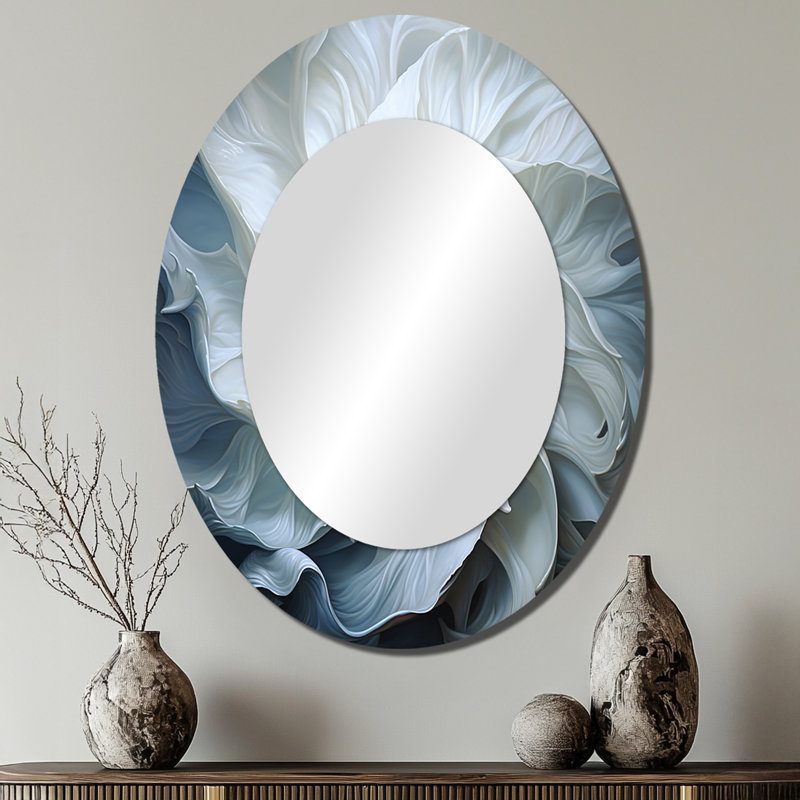 Seashell Monochromatic Whispers I - White Oval Wall Mirror Decor, 40" x 30"