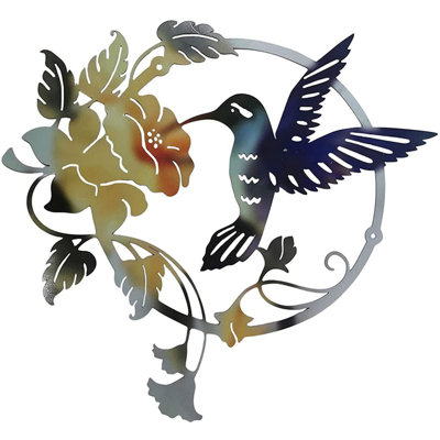 Art mural rond en métal avec oiseaux