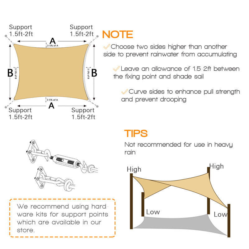 Customize Rectangle Sun Shade Sail, Sand, 16' x 20'