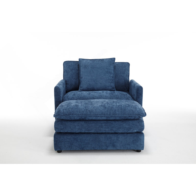 39.4" Modern Accent Chair with Ottoman, Living Room Club Chair Chenille Upholstered Armchair , Reading Chair for Bedroom, Green Chenille