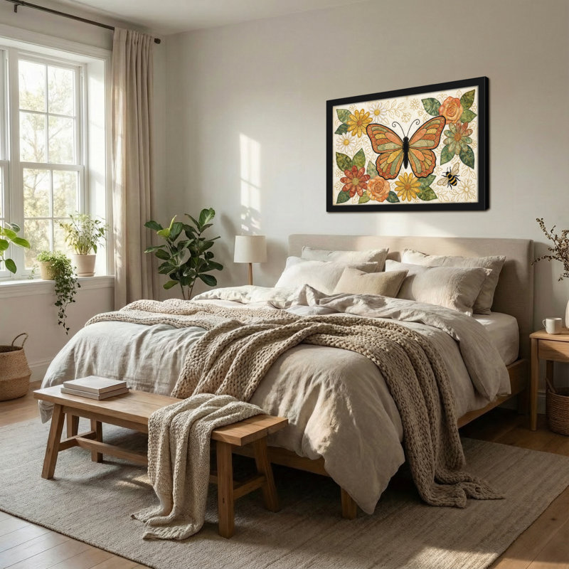 Animaux, papillon, fleurs, abeille et motif, H 24 po x l 36 po