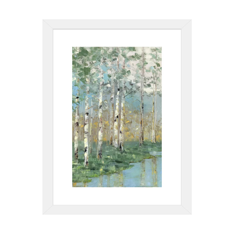 «Birch Reflections I» - Impression sur papier avec cadre flottant, H 32 po x l 24 po x P 1 po
