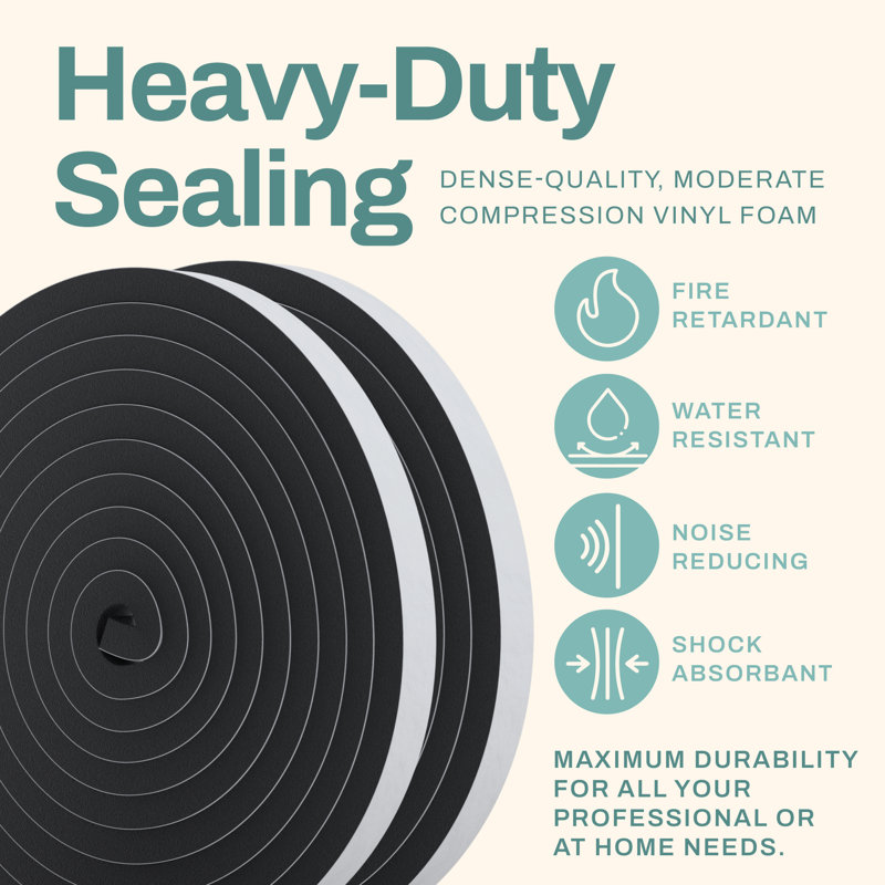 Home Intuition 33ft Weather Stripping Seal – Self-Adhesive High-Density Foam Tape, 5/16" x 1" Soundproof Insulation, Black