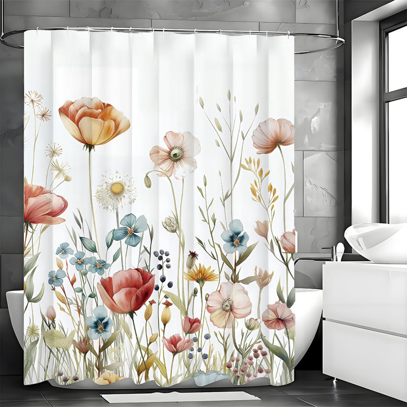 Rideaux de douche floraux avec crochets inclus, L 72 po x L 72 po