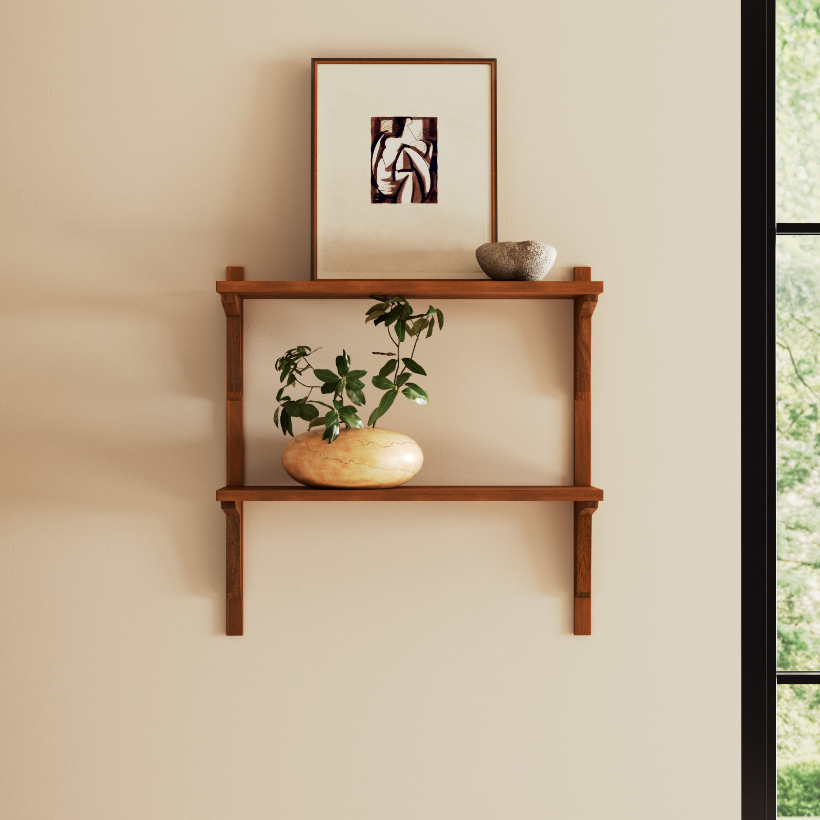 Baez Poplar Solid Wood Wall Shelf, Walnut Brown