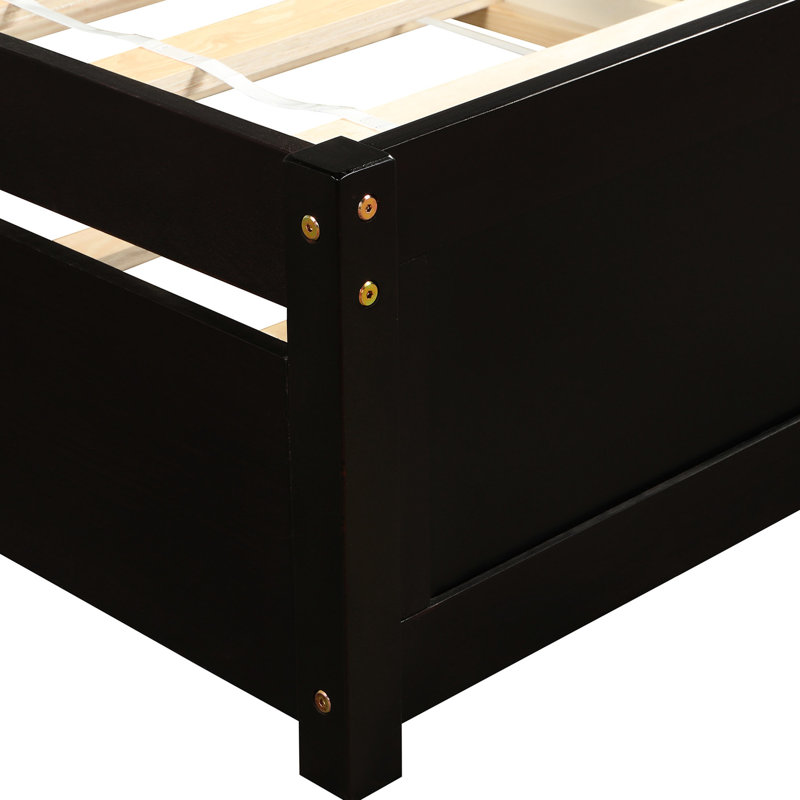 Lit plateforme simple en bois massif avec lit gigogne - Maximisez la fonctionnalité de votre chambre à coucher, Espresso