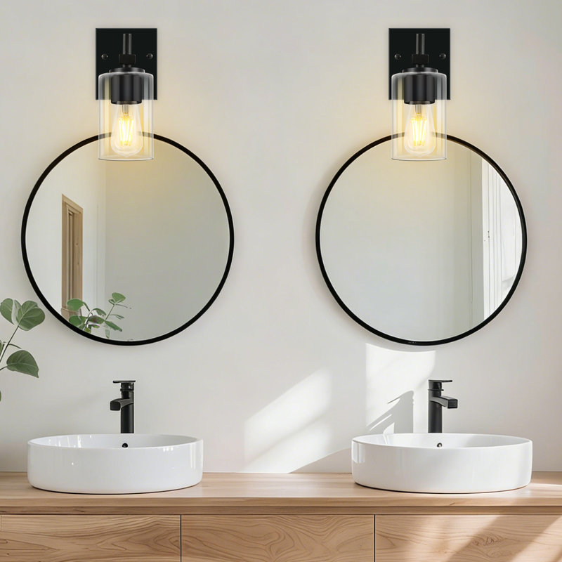 Single-light Bathroom Vanity Light 2-pack With Clear Shade, Modern Style For Vanity Mirror, 1 Light, Matte Black