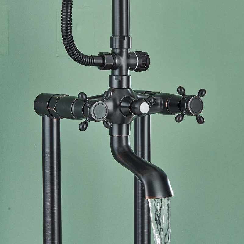 2 Handle Waterfall Faucet with Hand Shower and Diverter, Oil Brushed Bronze