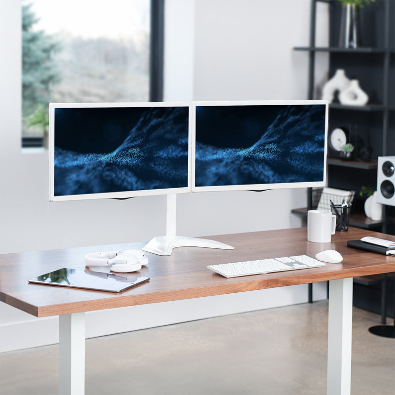 Support de bureau blanc à deux écrans