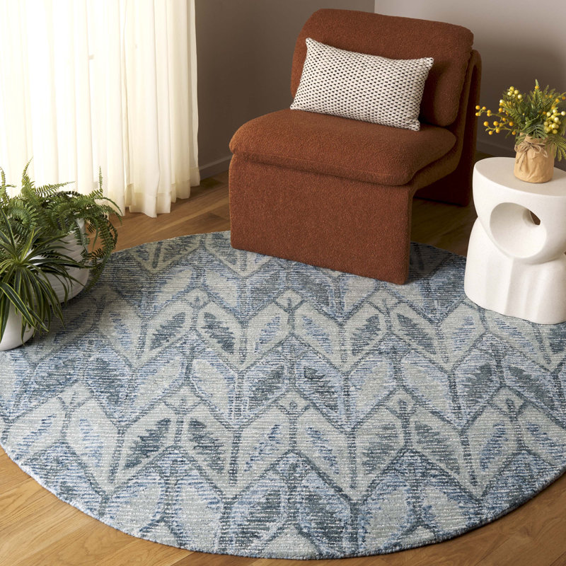 Maximino Ebony Hand Tufted Wool/Cotton Chevron Rug in Light Blue, Round 6'