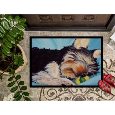 Tapis d'extérieur antidérapant Waynesfield Naptime Yorkie Yorkshire Terrier